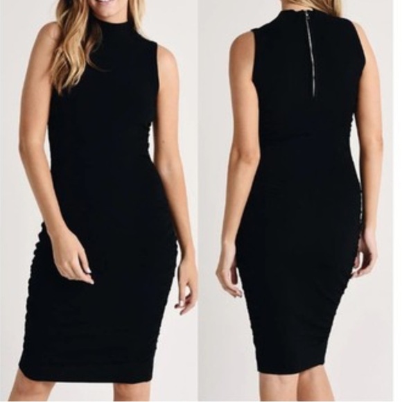 Milly Sleeveless Shirred Side Mock Neck Knit Sheath Dress Gray Women's Size S - Picture 1 of 6